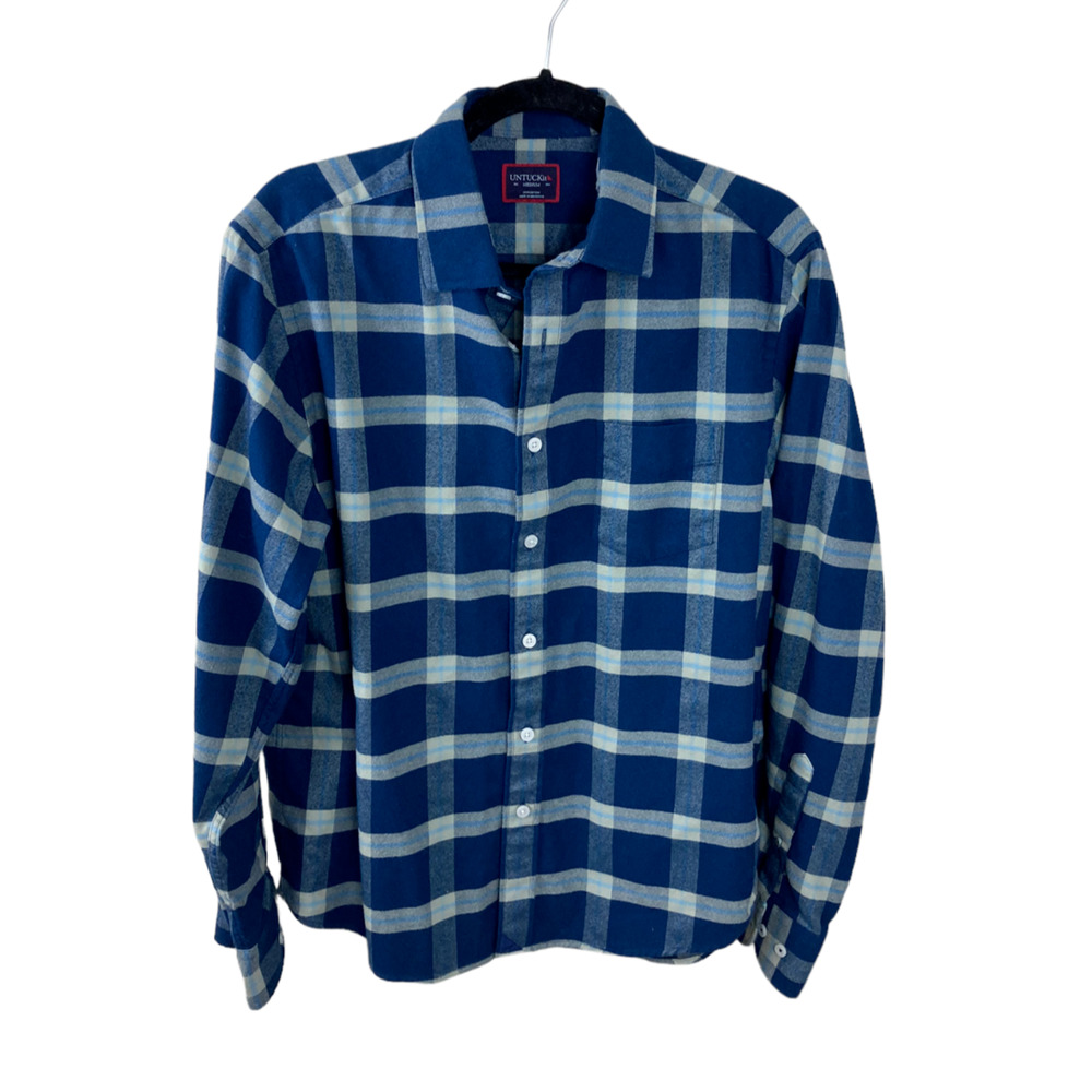 Untuckit Blue Gray Plaid Flannel Button Front Shirt Size Med